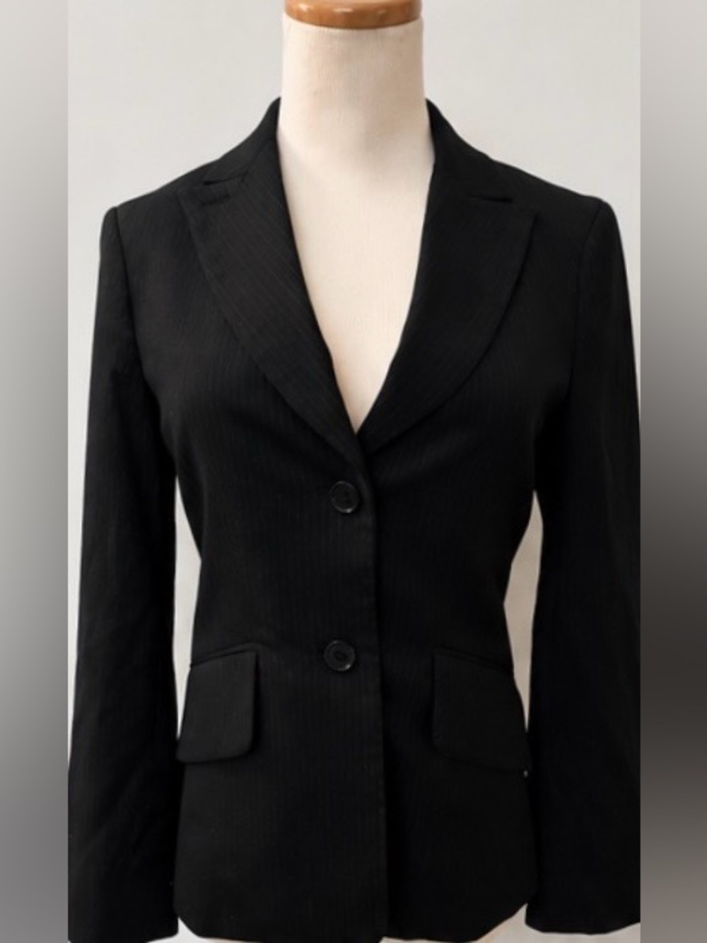 [BCBGMaxAzria] Black Pinstripe Tailored Blazer Jacket XS Career Wool Blend
